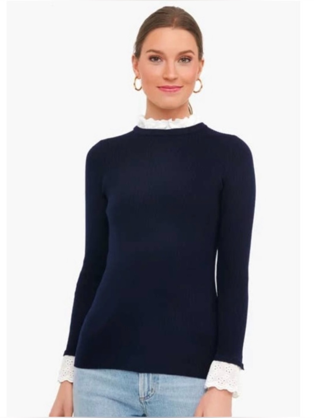 Tuckernuck Rosemary Eyelet Navy Knit Sweater Small